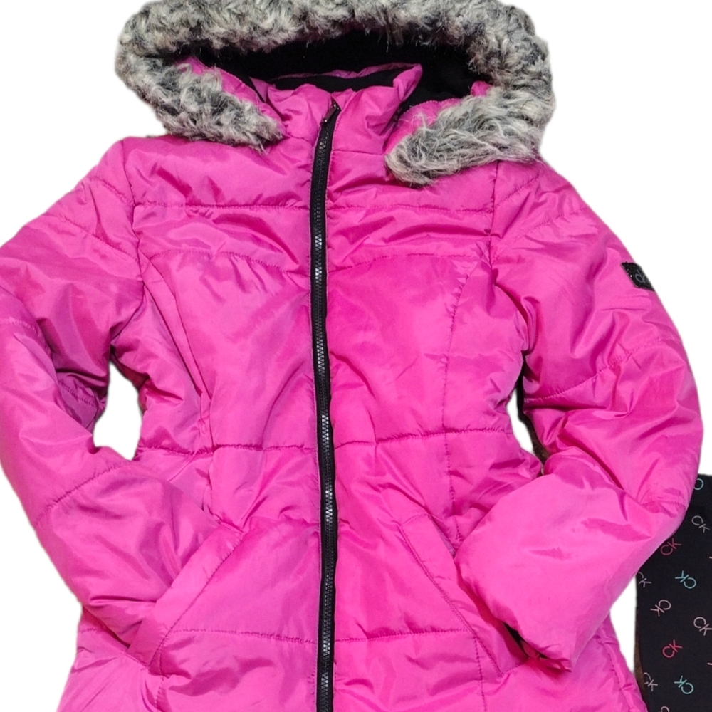 YOUTH GIRLS CALVIN KLEIN, BRIGHT PINK/PURPLE LONG  PUFFER JACKET SZ 12